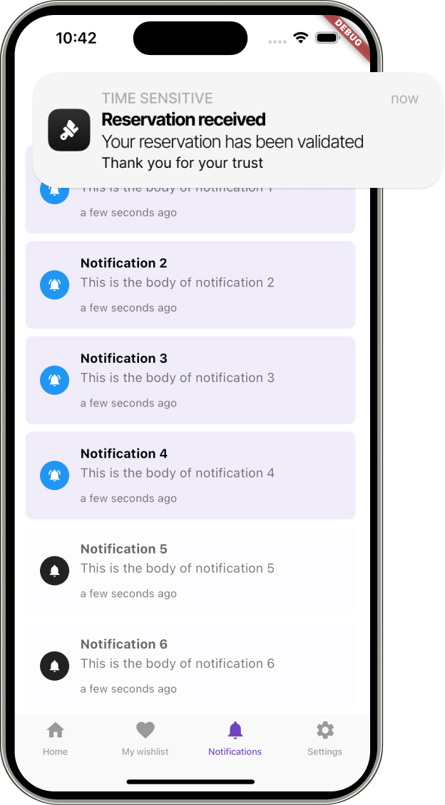 notification screen template made with flutter and firebase