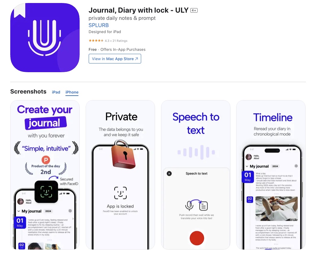 ULY journal mobile app made with flutter