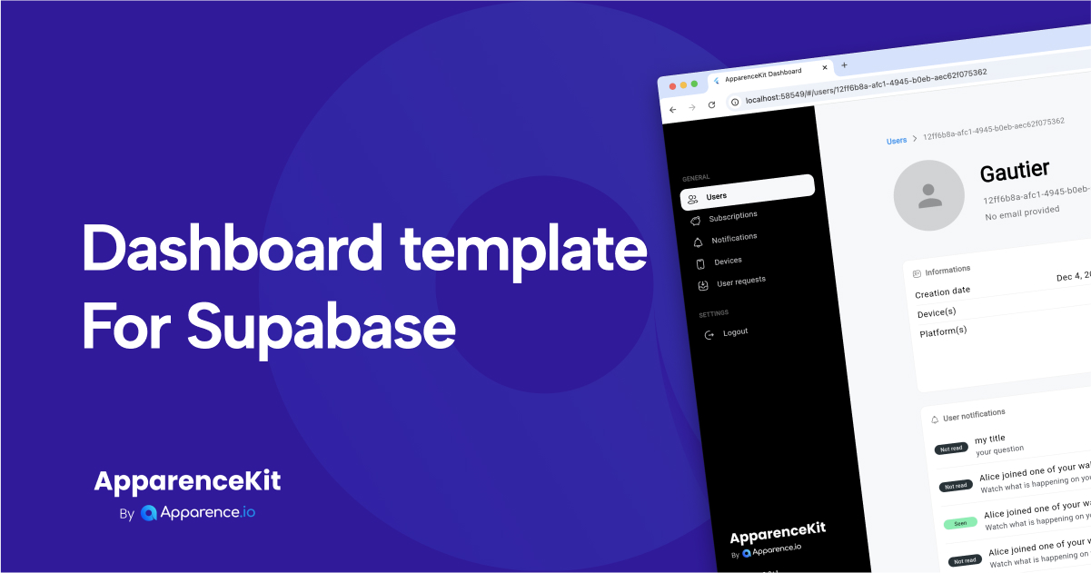 A new Flutter template dashboard for ApparenceKit and Supabase  blog card image