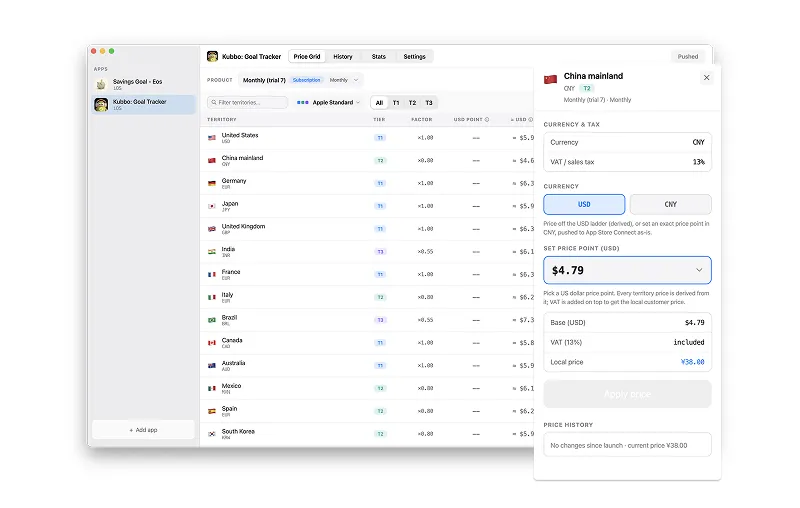 ParityAppKit pushing automatic price localization to App Store Connect for all 175 countries