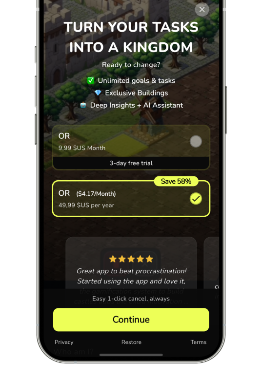 Flutter paywall with column aligned prices