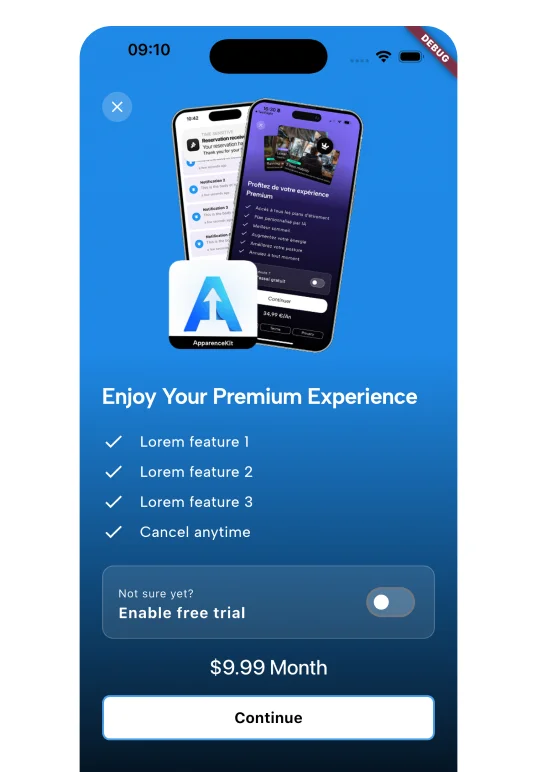 Flutter paywall with free trial toggle