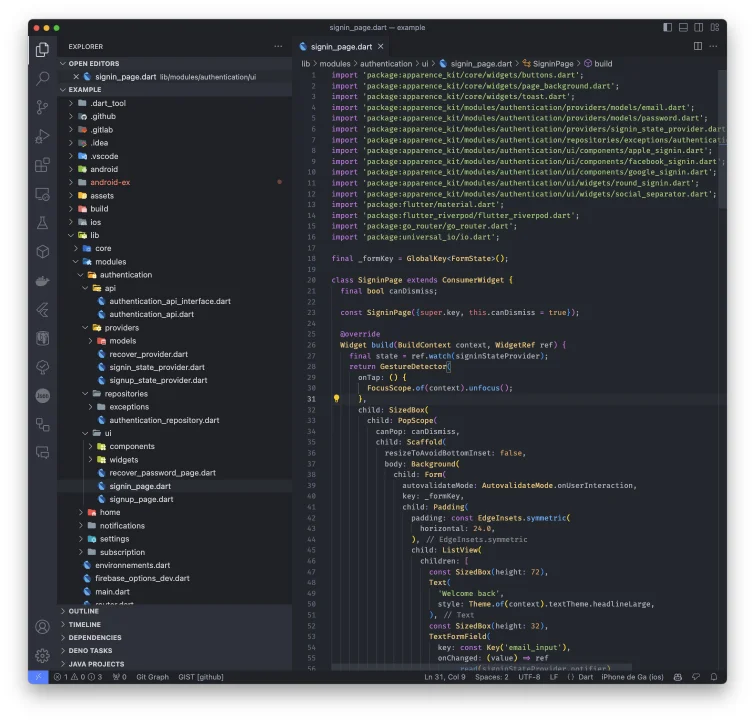 flutter forgot password code architecture
