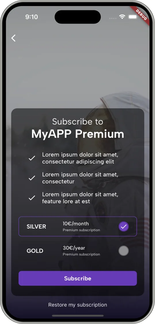 In-app subscriptions template for flutter with RevenueCat