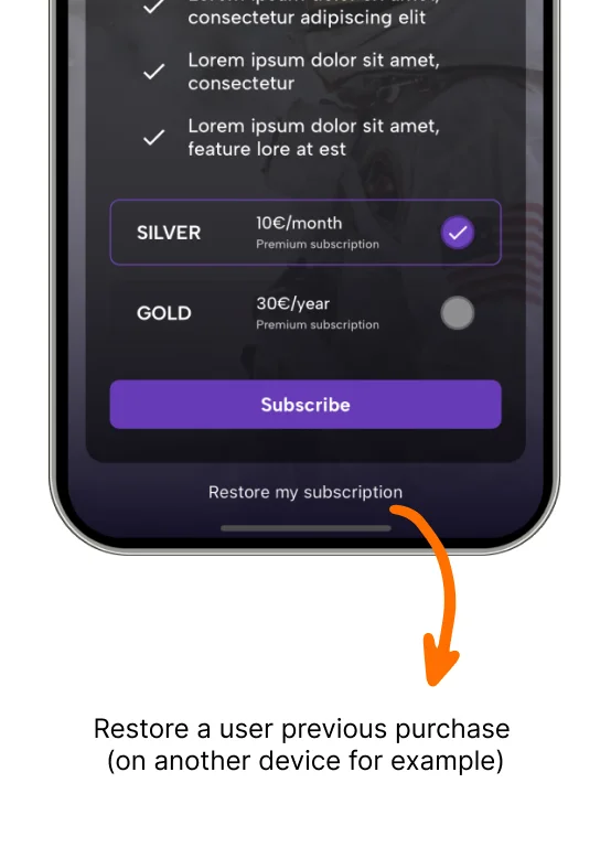 Flutter restore purchases template for App Store and Play Store