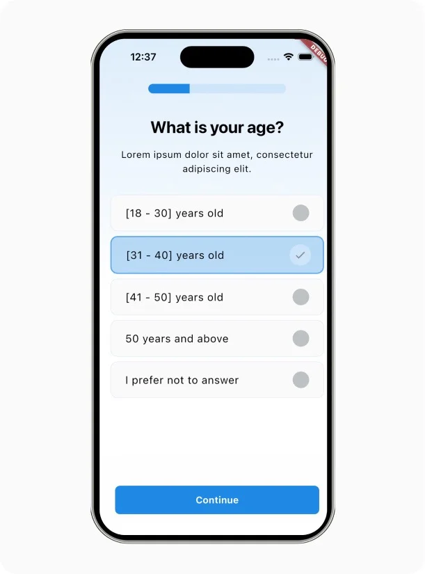 flutter onboarding question template