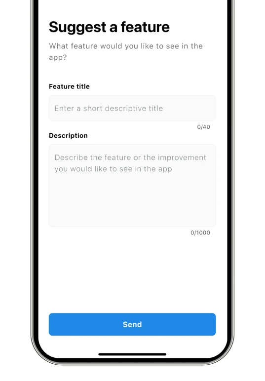 Flutter feature request form template letting users submit new feature ideas