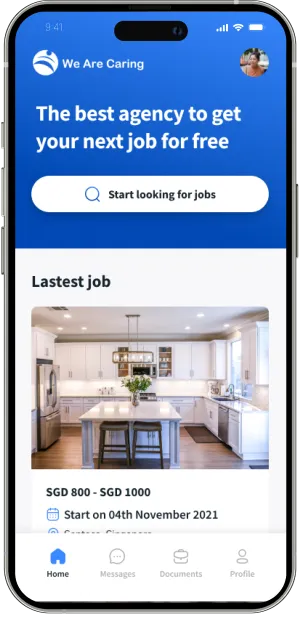 WeAreCaring mobile app screen