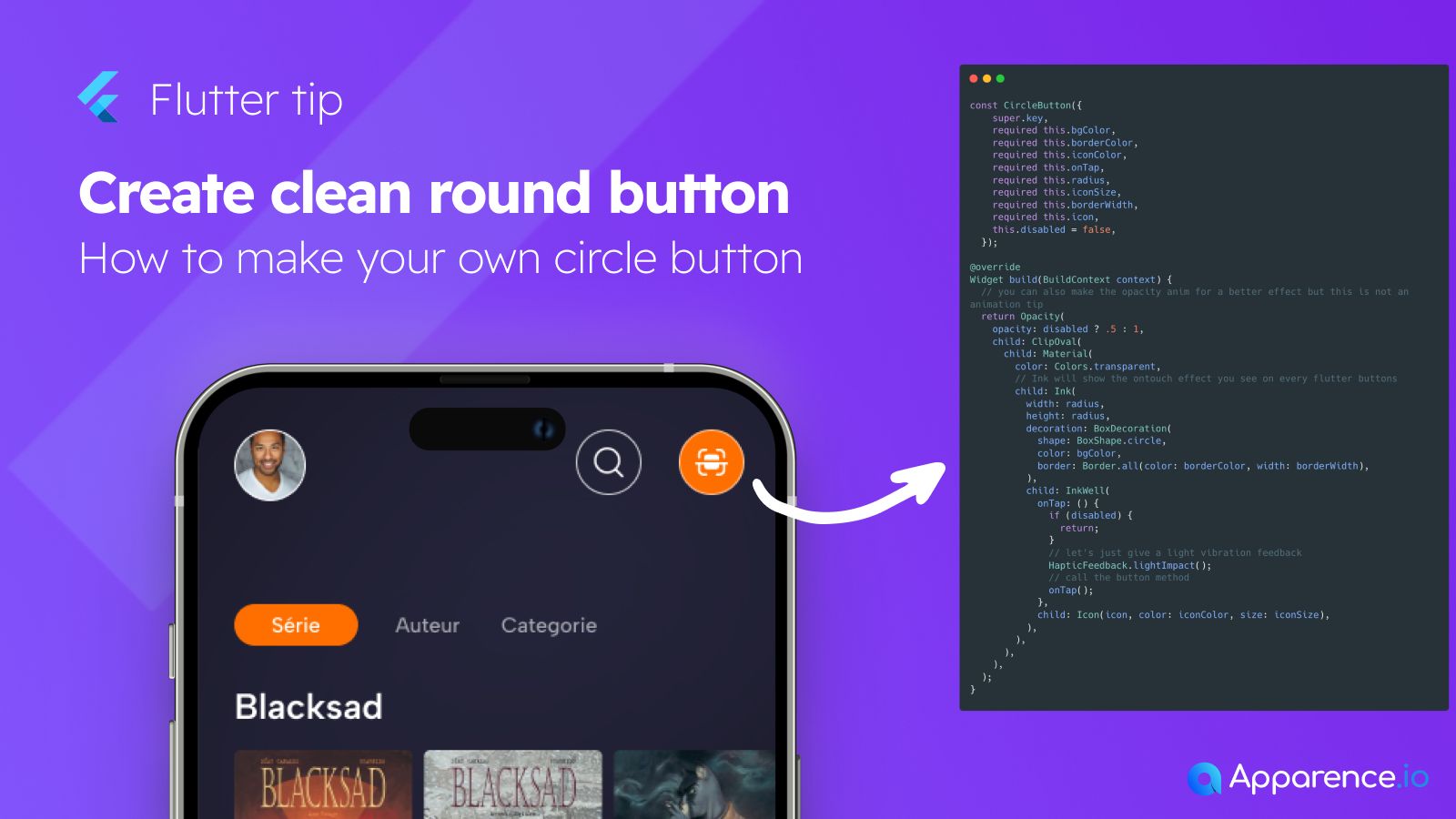 Create clean round button  blog card image