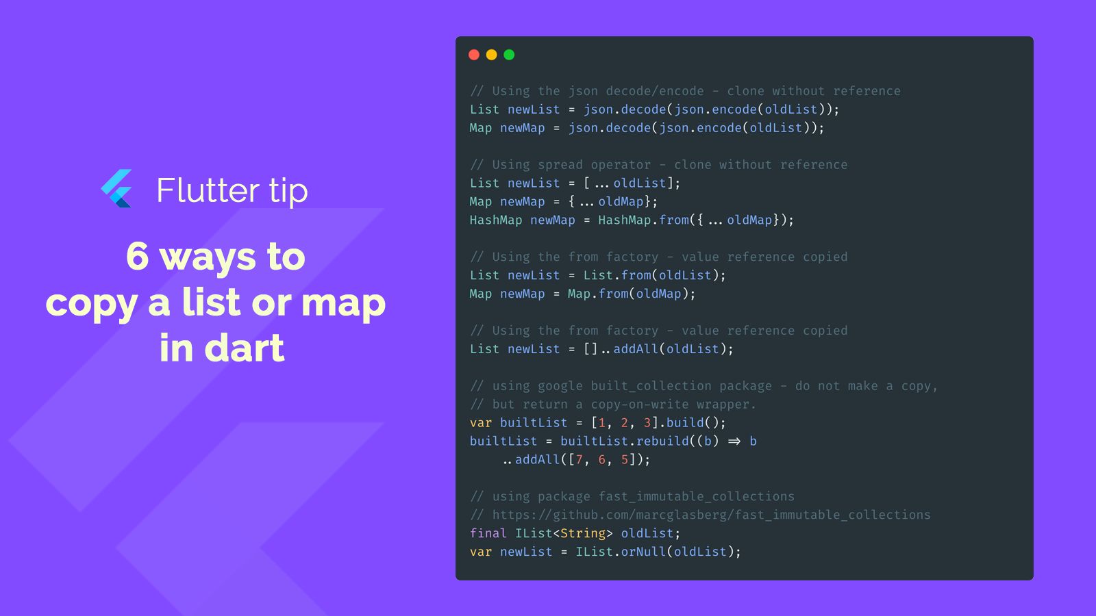 6 ways to copy a list or map in dart  blog card image